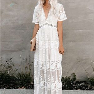 White lace maxi boho dress